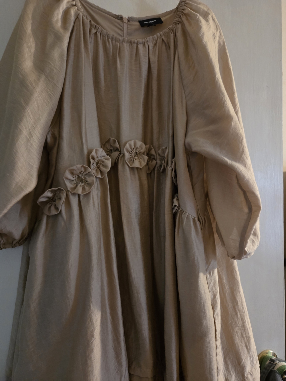 Oversized Floral-Appliqué Tunic in Neutral Beige